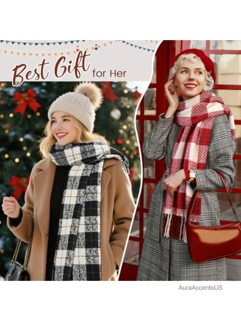 Women's Oversized Plaid Scarf Shawl Wrap Cashmere Feel Winter